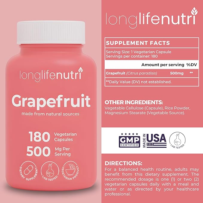 LongLifeNutri Grapefruit Seed Extract 500 mg + Monolaurin 1500 mg Bundle - 180 + 200 Vegetarian Capsules, Daily Energy & Balance, Gut Health & Natural Defense, GMP Certified, Made in USA