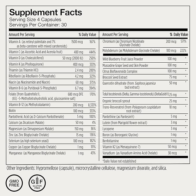 Momentous Essential Multivitamin for Women & Men - Complete Vitamin & Mineral Complex for Athletes & Wellness Enthusiasts - GMO & Gluten Free - NSF Certified for Sport - 30 Servings