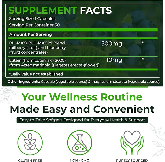Natural Nutra Ultimate Eye Health Supplement - Bilberry & Blueberry Extract Blend for Day and Night Vision Support, Promotes Color Perception & Eye Clarity - Non-GMO, Gluten-Free, Vegan - 30 Capsules
