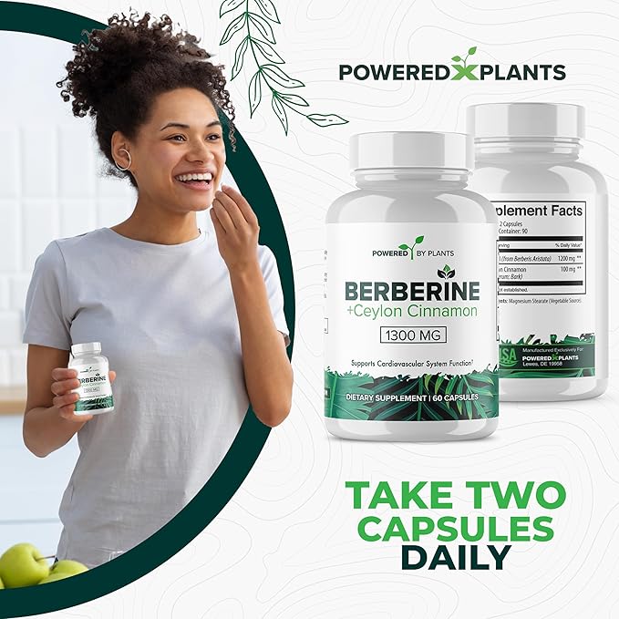 Pure Berberine Supplement - 1300mg Berberine with Ceylon Cinnamon for Metabolism & Immune System Support - 1 Pack of 180 Servings