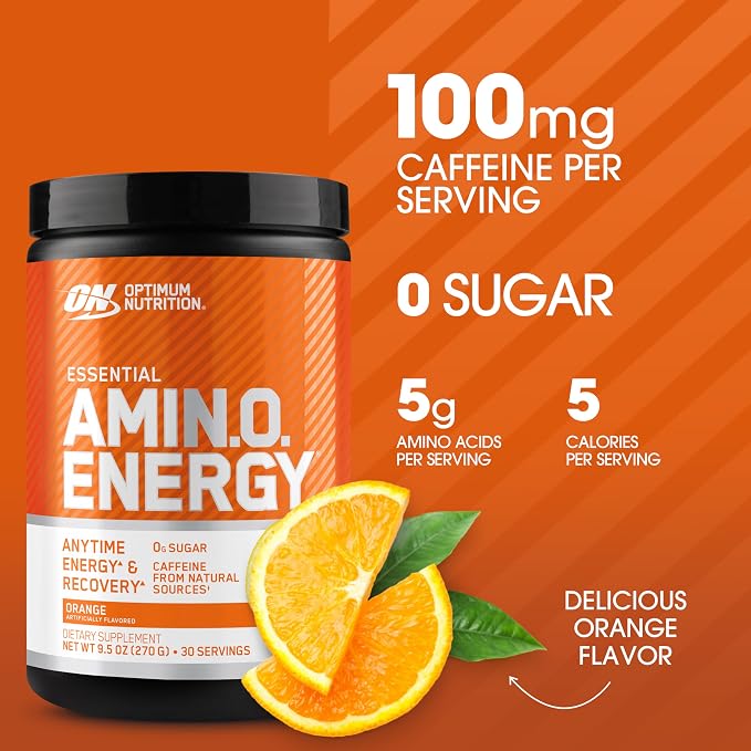 Optimum Nutrition Amino Energy - Pre Workout with Green Tea, BCAA, Amino Acids, Keto Friendly, Green Coffee Extract, Energy Powder - Orange, 9.5 Ounce, 30 Servings (Packaging May Vary)