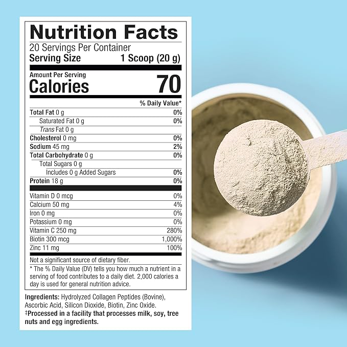 Purely Inspired Collagen Powder, Unflavored (20 Servings) - 20g Hydrolyzed Collagen Peptides Protein Powder for Women & Men - Grass-Fed & Pasture Raised Supports Hair, Nail, Skin, Bone & Joint Health