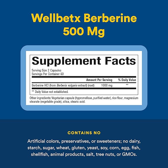 Natural Factors WellBetX Berberine - Daily Supplement Supports Metabolic Health - Formula Supports Healthy Heart - Gluten-Free & Vegan - 120 Vegetarian Capsules (120 Servings)