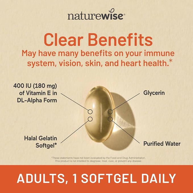 NatureWise Vitamin E 400 IU Softgels (180mg DL-Alpha) - Dairy,Gluten,and Soy Free,Non-GMO Antioxidant Dietary Supplement for Skin,Heart,Eye,and Immune Health Support -,200 Count (Pack of 2)