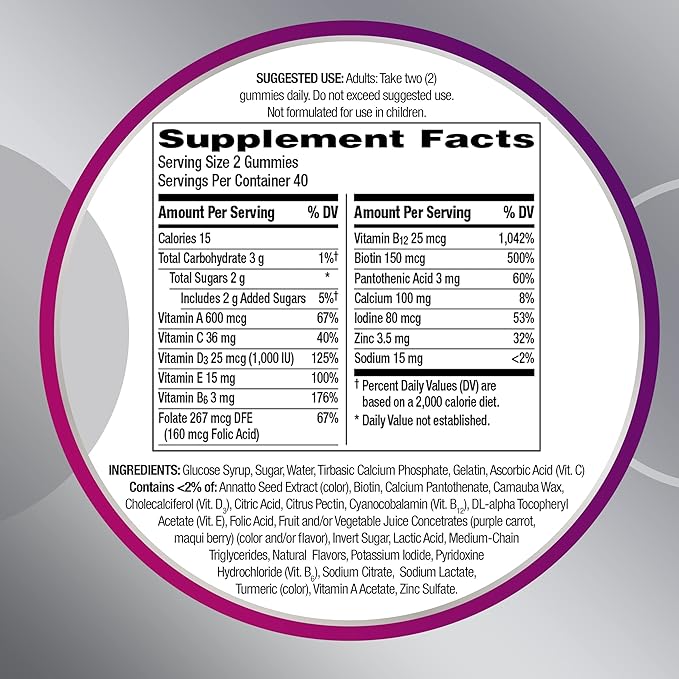 Centrum MultiGummies for Women 50 Plus, Multivitamin/Multimineral Supplement with Vitamins D3, E, B6, and B12, Assorted Fruit Flavor - 140 Count