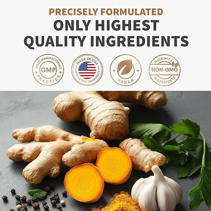 4-in-1 Turmeric Joint Support Supplements with Garlic and BioPerine - 2360 mg High Potency Herbal Blend for Mobility, Everyday Flexibility, Digestive Comfort, and Active Aging Support (120ct)