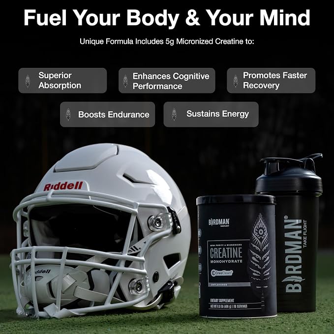 BIRDMAN Micronized Creatine Monohydrate Powder, Muscle Recovery, Caffeine Free, Creatine Pre Workout, Vegan, Post Workout, Gluten Free, Sugar Free | 80 Servings (5 Grams Each) | 0.8lb