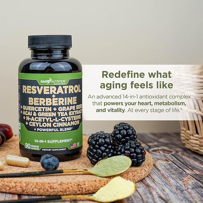 Gade Nutrition Resveratrol Berberine Quercetin Grape Seed Extract Green Tea Extract N-Acetyl Cysteine - 14 in 1 Complex Supplement for Women & Men with Potent Antioxidants - Made in USA