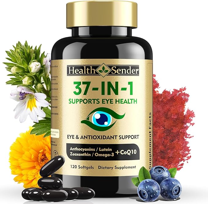 37 in 1 Eye Vitamins with Lutein and Zeaxanthin Supplement – Eye Supplement with CoQ10, Omega-3, Minerals Eye Health Support for Adults and Seniors, Daily Vision Supplement, 120 Black Softgels
