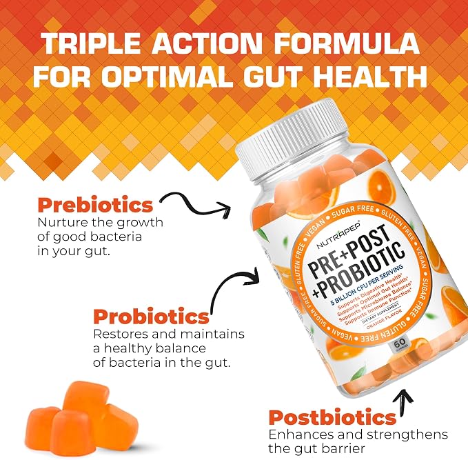 NutraPep Prebiotic Probiotic & Postbiotic Gummies for Women Men & Kids Children - High Potency 5 Billion CFU - Sugar-Free & Gluten Free