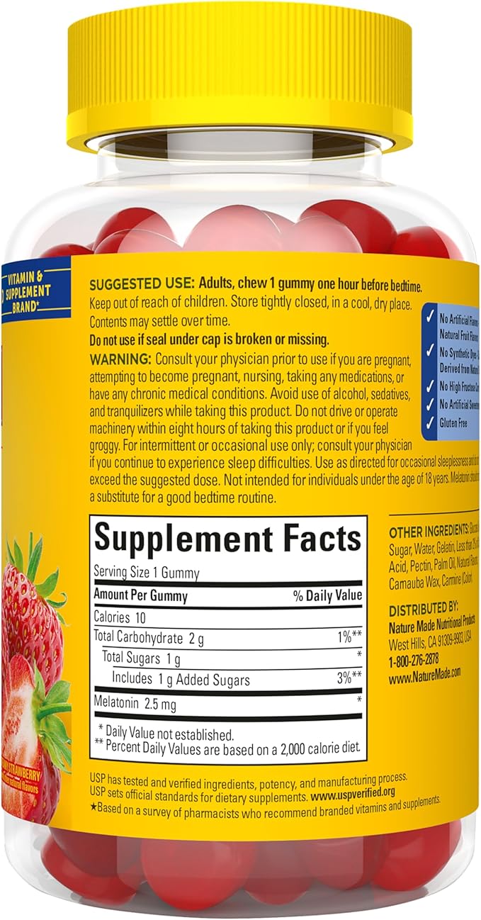 Nature Made Melatonin Gummies 2.5 mg, 100% Drug Free Sleep Aid for Adults, Melatonin Supplement 80 Count, 80 Day Supply