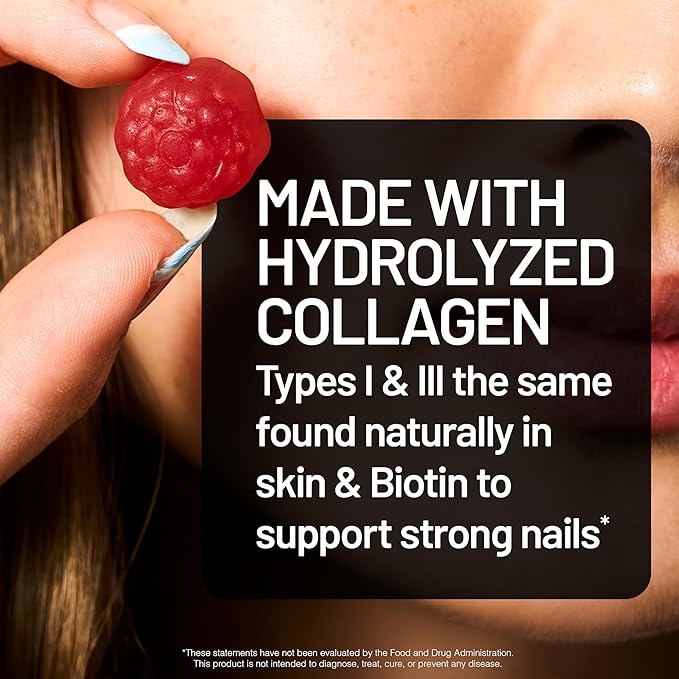 NatureWise Collagen Gummies - Hydrolyzed Collagen Gummies - Type 1 & 3 Peptides for Women + Biotin, Vitamin C, E, & Zinc for Hair Skin and Nails Support - 60 Count[1-Month Supply]