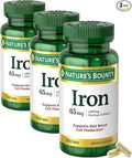 Nature’s Bounty Iron 65mg,325 mg Ferrous Sulfate,Cellular Energy Support,Promotes Normal Red Blood Cell Production,1 Serving Per Day,Gluten Free,100 Vegetarian Tablets,(Pack of 3)