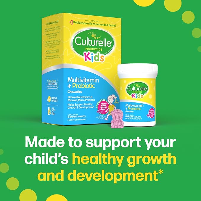 Culturelle Kids Complete Chewable Multivitamin + Probiotic for Kids,Ages 3+,Digestive Health,Oral Health&Immune Support-with 11 Vitamins&Minerals,Including Vitamin C,D3-&Zinc,90 Count (Pack of 2)