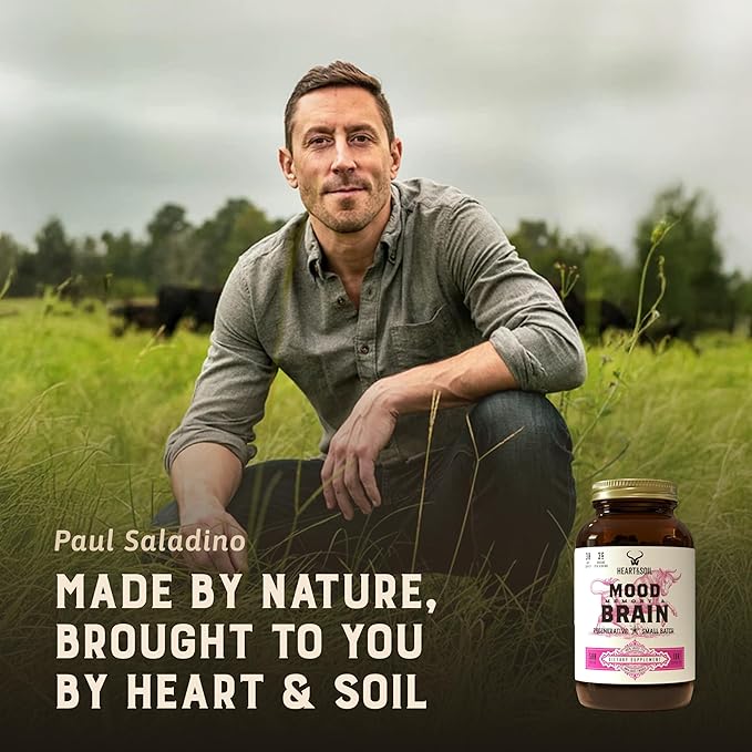 HEART & SOIL – 100% Grass Fed & Finished Beef Brain Supplement from Regenerative Cattle – for Cognitive Function & Memory – 3000mg Focus Supplement with Beef Organs – Glass Bottle – 180 Capsules