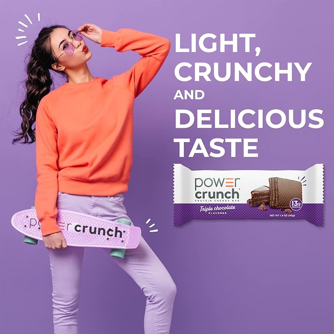 Power Crunch Protein Energy Wafer Bars, Triple Chocolate, 1.4 Ounce (12 Count)
