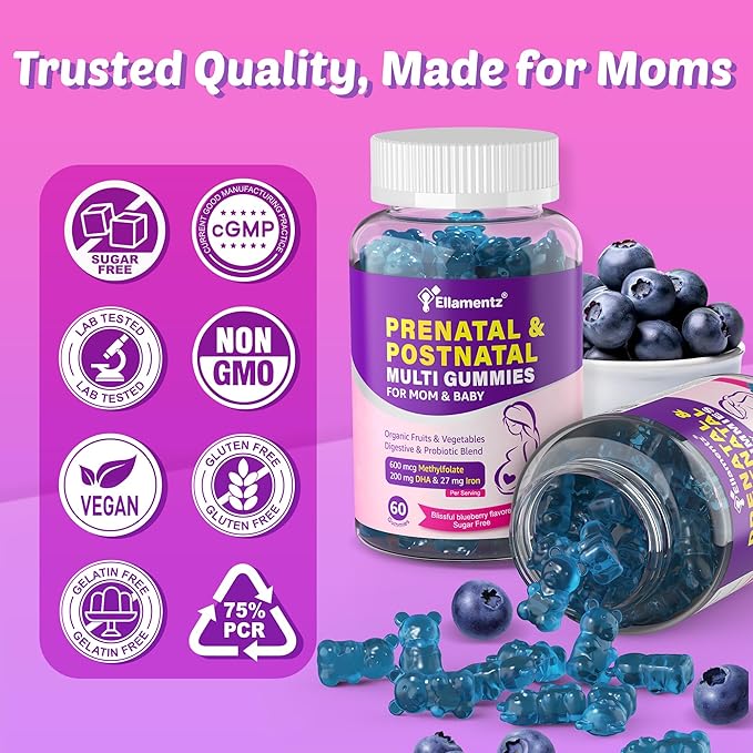 Prenatal Vitamins for Women with Methylfolate, Vegan Omega-3 DHA, Organic Food Blend, Probiotics, Iron, Vitamin D3 B6 B12, Choline, Sugar Free Multivitamin for Women During & Post Pregnancy, 120 Cts