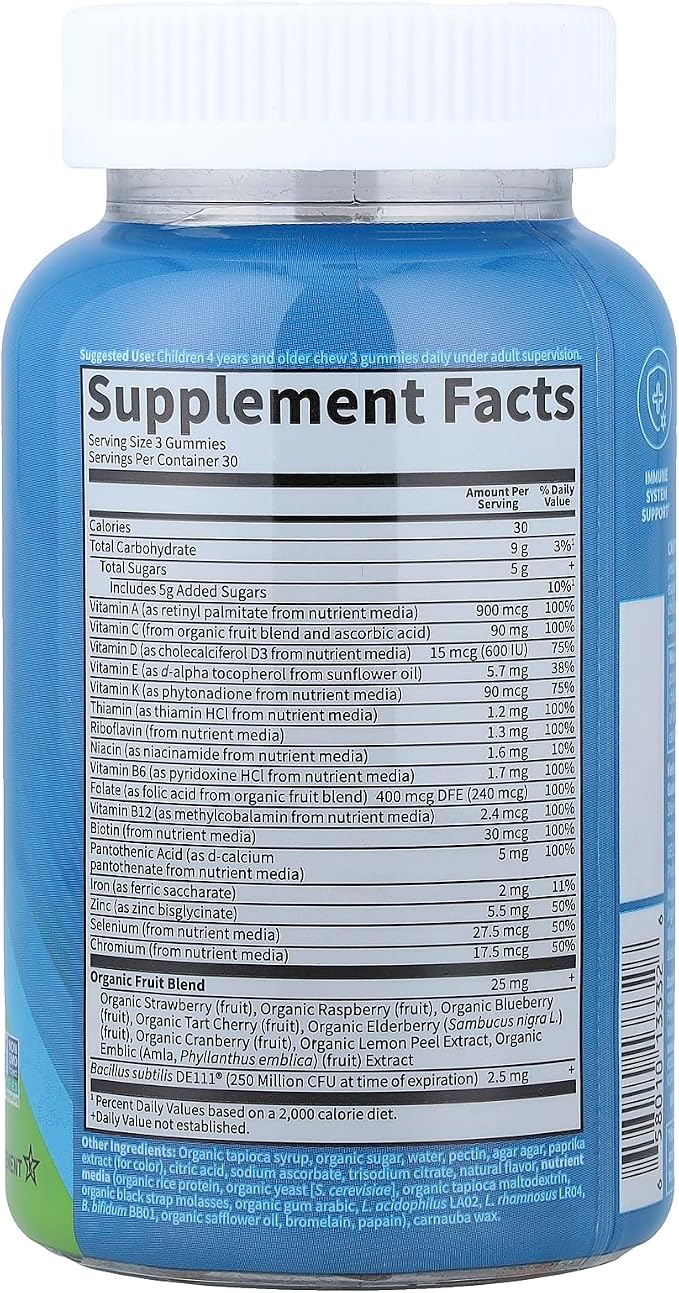 Kids Multivitamin Gummy with Iron + Probiotics for Immune Health & Digestion: Vitamins D, C, E, B, Zinc for Energy & Development, Vitamin Code, Non-GMO, Gluten-Free, 90 Orange Gummies, 30 Day Supply