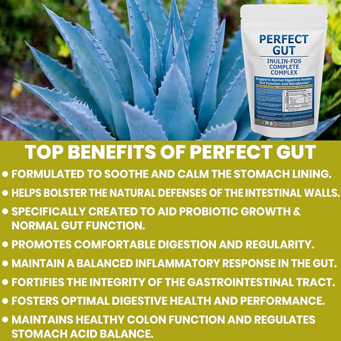 Perfect Gut: Inulin FOS Powder for Gut Health. Prebiotic Inulin. Unique Prebiotic 95% FOS Inulin Agave Fiber