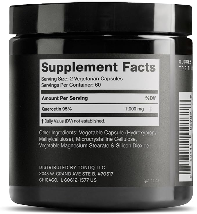 Toniiq Ultra High Purity Quercetin Capsules - 95%+ Highly Purified and Bioavailable - 1000mg Per Serving - 120 Capsules Quercetin Supplement