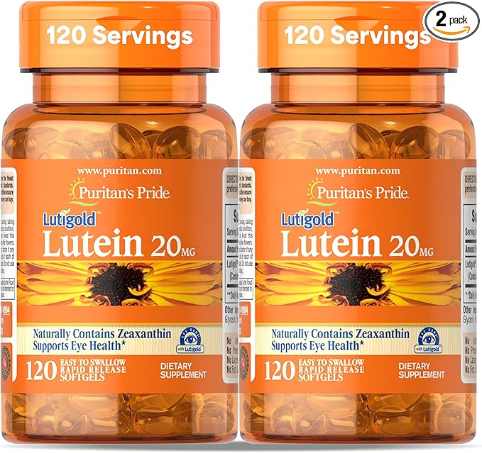 Puritan's Pride Premium Lutigold Lutein Carotenoid 20mg with Zeaxanthin for Men and Women, Dietary Supplement for Eye Health Support, 8 Month Supply, 120 Easy-to-Swallow Softgels, 2 Pack