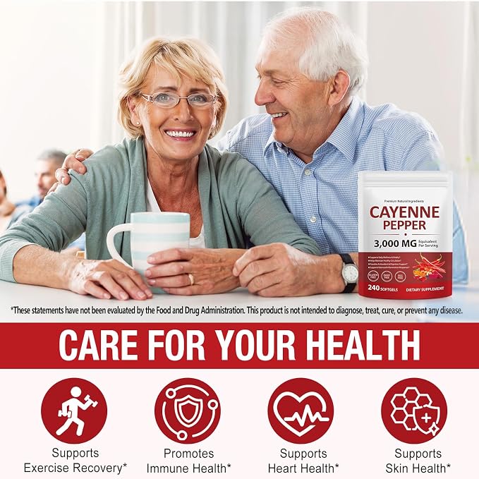 Premium Cayenne Pepper Capsules with Turmeric Curcumin & Beet Root Extract | Supports Cardiovascular Health, Blood Circulation | Potent Capsaicin Supplement, Easy-to-Swallow Softgels (240 Count)