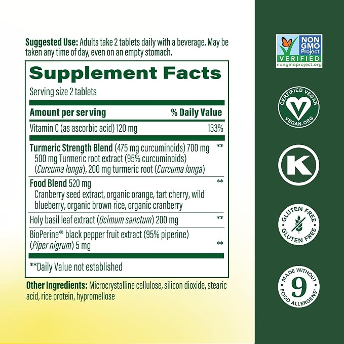 MegaFood Whole Body Turmeric Curcumin Supplement - Turmeric Supplement with Black Pepper & Vitamin C - 475 mg Curcuminoids Per Serving - Antioxidant & Immune Support - Vegan - 90 Tablets, 45 Servings