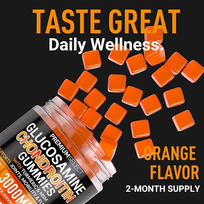 Glucosamine Chondroitin Gummies for Joint Support – 120 Glucosamine Gummies Extra Strength 3000mg with MSM, Turmeric, Calcium, Vitamin D3 – Sugar Free Vegan Adults Supplement – Flexibility & Mobility