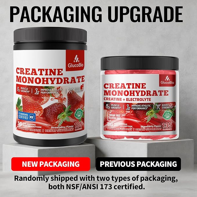 Creatine Monohydrate Gummies (5g) – Pre-Workout Energy & Muscle Growth Support for Men & Women | Strawberry Electrolyte Gummies (135 Count)