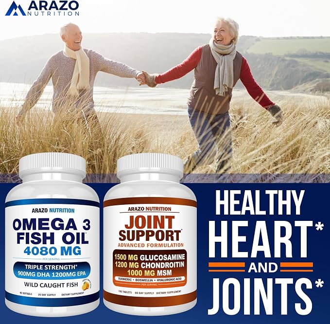 Arazo Nutrition Wild Caught Omega-3 Fish Oil Concentrate – 4,080mg per Serving – High EPA 1200mg & DHA 900mg – 60 Burpless Lemon Softgels