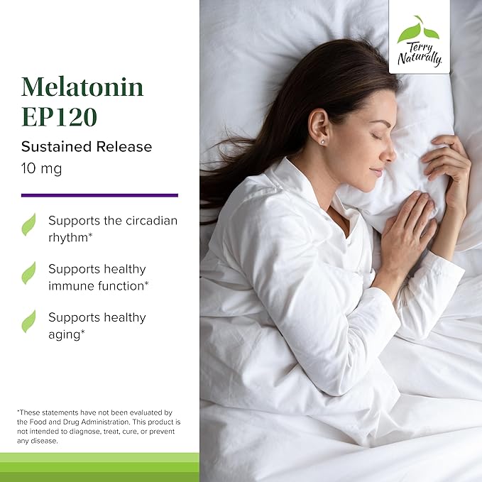 Terry Naturally Melatonin EP 120 10mg - Sleep Support Supplement with Antioxidants - Gluten-Free Supplement for Healthy Sleep - Dietary Supplement to Aid Healthy Aging & Immune Health - 60 Tablets