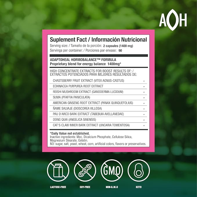 ADAPTOHEAL Hormobalance for Women – Hormone Balance Support with 9 High-Concentrate Adaptogenic Extracts (Vitex, Dong Quai, Reishi) – Stress, Mood & Daily Wellness Support – 180 Capsules