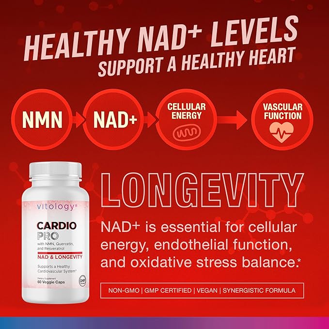 N.A.D.+ Longevity – Cardiovascular Support Supplement with NMN, NR, Resveratrol, Fisetin, Quercetin, TMG & Apigenin – Promote Healthy Heart Function & N.A.D.+ Levels – 60 Veggie Capsules