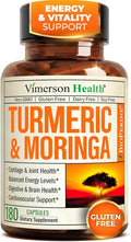 Moringa Turmeric Curcumin Supplement for Joint Health, Gut Health, Energy & Immune Support – Turmeric Curcumin with Black Pepper – Total Wellness Formula with Tumeric Moringa Pure Capsules – 180 Count