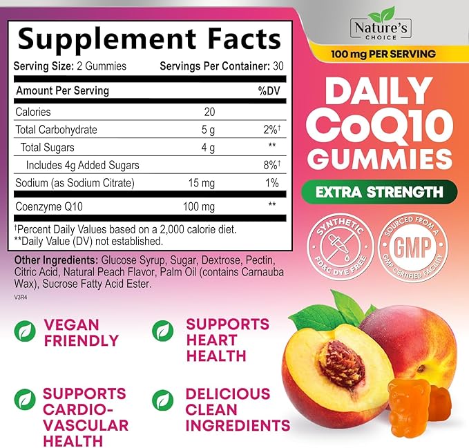 CoQ10 Gummies for Adults - Coenzyme Q10 100mg Per Serving - 3X Strength, High Absorption Antioxidant Supplement for Heart Health Support & Energy Production - Co Q10 (Coq 10) Supplements - 60 Gummies