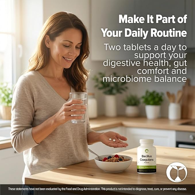 Bacillus Coagulans Probiotic 240 Tablets (4 Month Supply) - 3 Billion CFU Researched Strain BC99 - Supports Digestive Health & Gut Comfort – GMP Certified (240, Bacillus Coagulans)