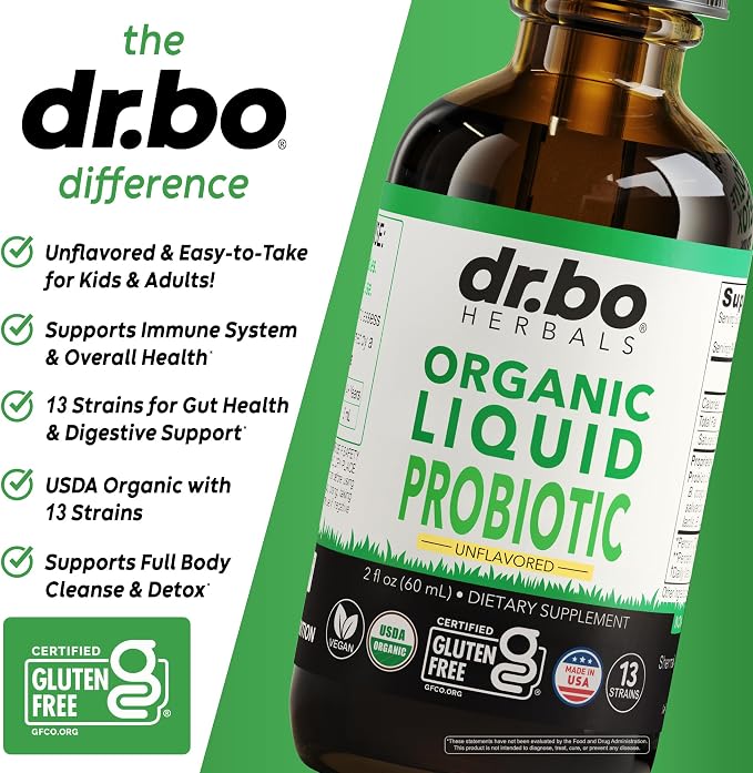 Organic Liquid Probiotic Drops Supplement - Organic Probiotics for Kids, Women & Men, Digestive Gut Health - Vegan Acidophilus Probiotics, Kid Flora Toddler Liquid Probiotic for Kids, Womens, Men 2 Oz