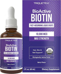 Liquid Biotin 10,000mcg Drops for Women – Organic USP Grade Dietary Supplement – High-Absorption Formula – Supports Healthy Hair, Skin & Nails – Natural Berry Flavor – 180 Servings, 2 oz