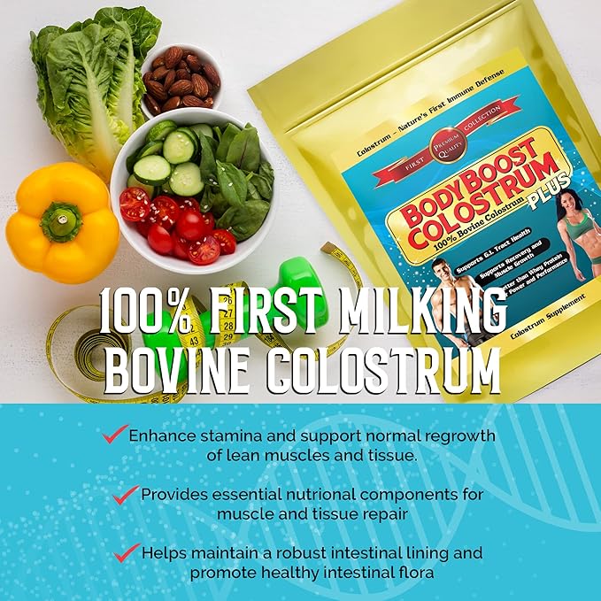 BodyBoost Colostrum Whole, 100% Bovine Colostrum Powder, Immune Booster Supplement with Immunoglobulin & Lactoferrin,Grass Fed Colostrum, Gut Health & Muscle Growth, Diverse Intake, 1 kg, 35 oz
