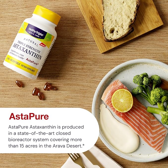 Healthy Origins Astaxanthin 12 mg, 60 Softgels - AstaPure Clinically Studied Algae - Supports Joint & Immune Health, Healthy Skin, Antioxidant for Cellular Protection & Eye Support - 2 Month Supply