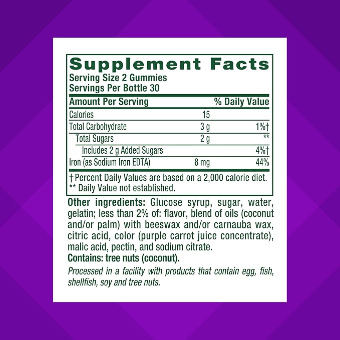 Vitafusion Iron Gummy Vitamin Supplement,Supports Red Blood Cell Production*,Guava Hibiscus Flavor,30 Servings,60 Count (Pack of 2)