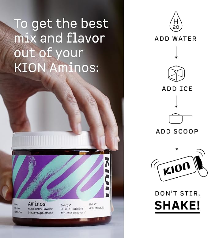 Kion Aminos - Essential Amino Acids Supplement, Essential Amino Acids Powder for Muscle Recovery, BCAA EAA No Caffeine, Amino Acid Powder, Essential Amino Energy - 30 Servings, Mixed Berry