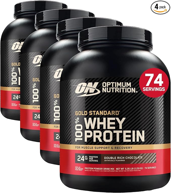 Optimum Nutrition Gold Standard 100% Whey Protein Powder, Double Rich Chocolate, 5 Pound (Packaging May Vary) (Pack of 4)