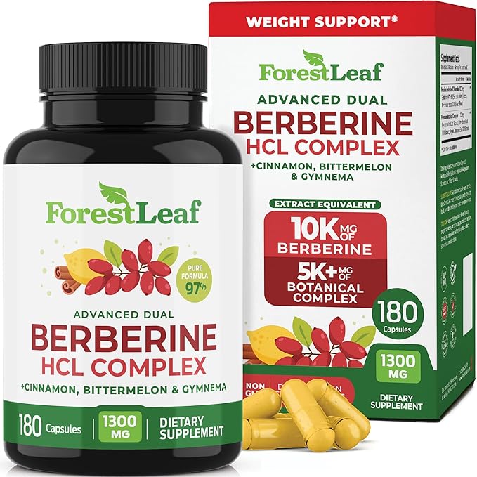 ForestLeaf Berberine Supplement - 1300mg per Serving - Ultra High Potency Berberine HCl with Ceylon Cinnamon, Bitter Melon & Gymnema - Weight Management Support - 180 Caps