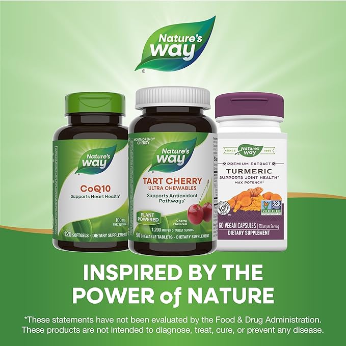 Nature's Way Tart Cherry Ultra Chewables, Supports Antioxidant Pathways* with Anthocyanins, 1,200 mg Potency per 3-tablet Serving, Cherry Flavored, Gluten Free, Vegan, 90 Count (Packaging May Vary)