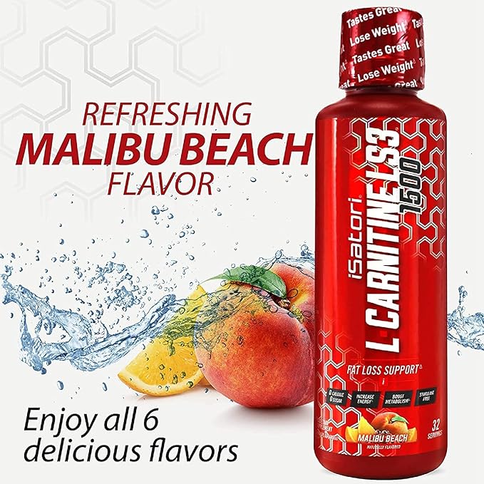 iSatori L-Carnitine LS3 1500, Triple-Blend Liquid L Carnitine Supplement, with Acetyl & Tartrate, Stimulant Free Energy, Low Calories, Sugar or Gluten, Keto-Friendly, Malibu Beach Flavor (32 Servings)