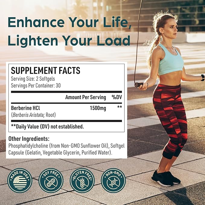 Liposomal Berberine - Berberine Supplement Activates AMPK, Supports Body Balance in Women and Men -Support Immune Function, Gut Function, Non-GMO, Sugar-Free, 60 Softgels