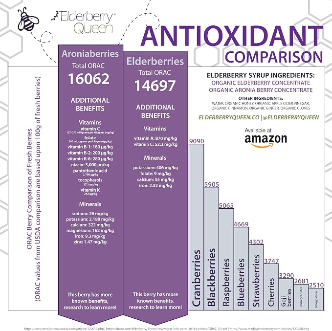 Elderberry Queen Organic Elderberry Syrup 24 Fl Oz - Immune Support Formula with Sambucus Black Elderberry & Aronia Berry - Pure Natural Certified Organic Elderberry Syrup for Kids and Adults
