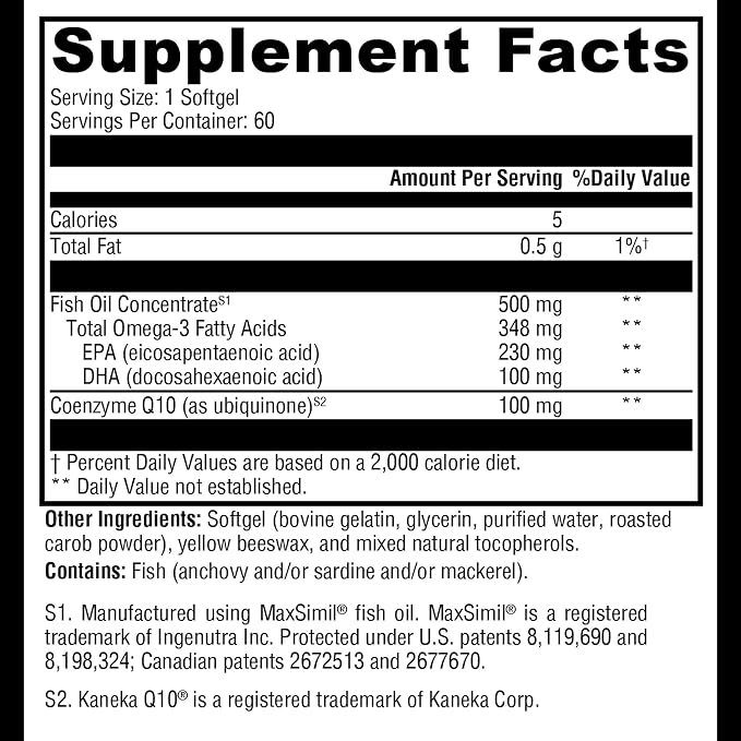 XYMOGEN CoQmax Omega 100 mg - Dual-Action Heart Health Support - CoQ10 Plus Fish Oil Omega-3 - MaxSimil Monoglyceride EPA DHA - Enhanced Absorption - 60 Softgels