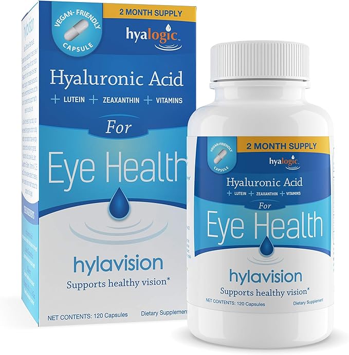 Hyalogic HylaVision Eye Vitamins – with Hyaluronic Acid, Clear Eyes with Lutein and Zeaxanthin Supplements for Eye Care Eye Health Support - 120 Capsules